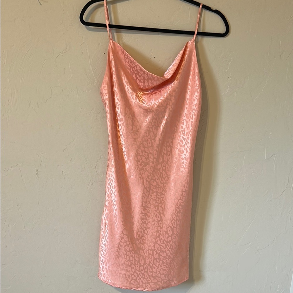 Pink Sequin Mini Slip Dress with Cowl Neck